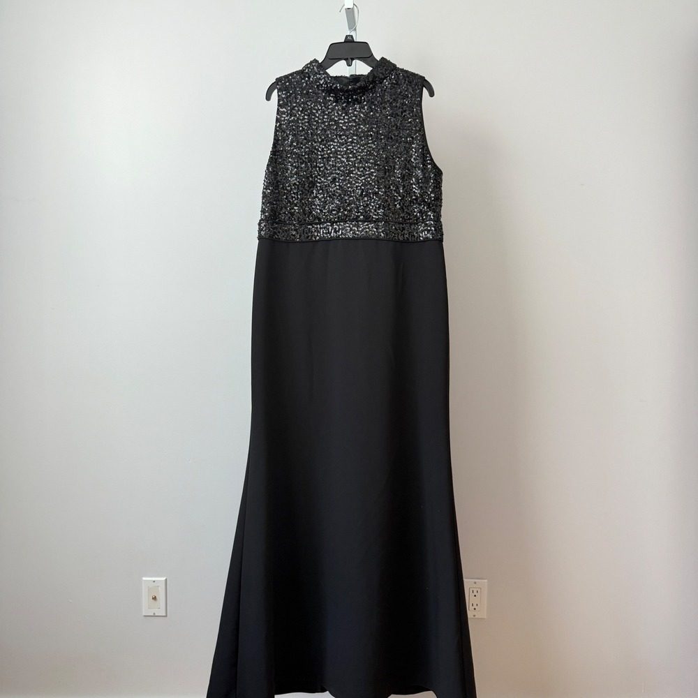 Hobbs London sz 14 Paloma‎ Maxi Gown Black Sequin Mock Neck Dress Mob Wife